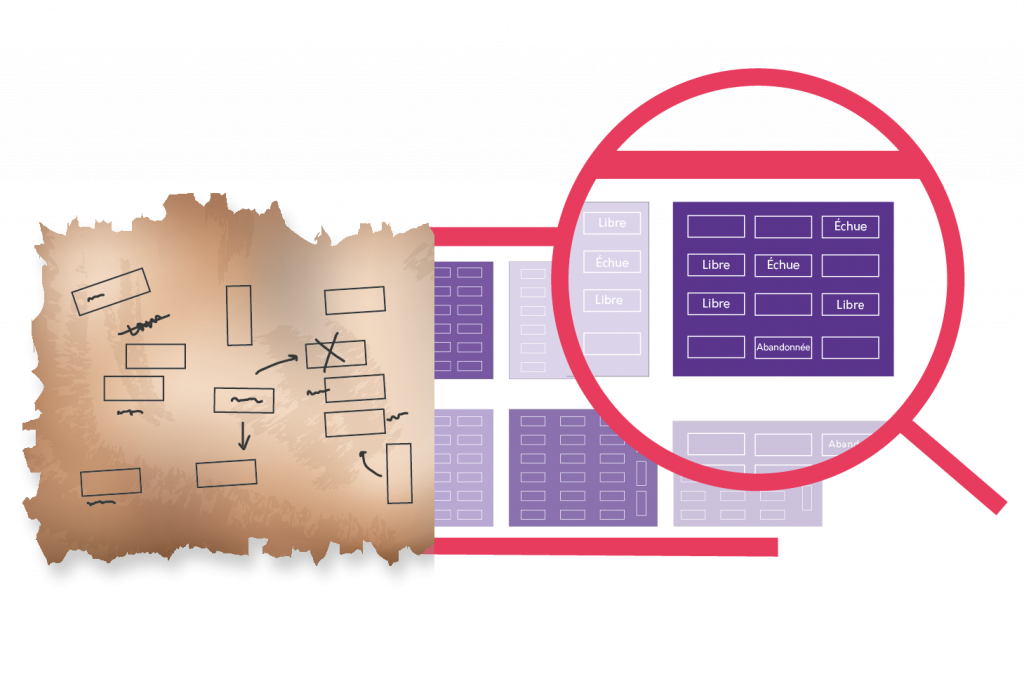 Loupe sur un plan de cimetière, illustrant la précision de la recherche d'archives avec Logicim